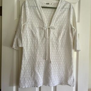 Athleta White Eyelet Cover Up with 3/4 Sleeves